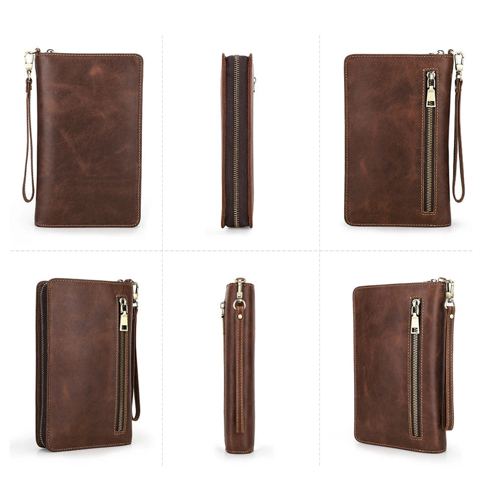 Mini pochette homme en cuir Marron / 13.5 x 22.5 x 3.5 cm-ShopGET® 