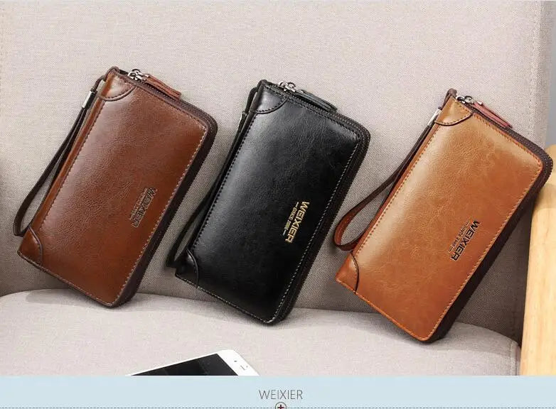 Pochette homme cuir brillant Noir / 21cm5cm12cm-Marron / 21cm5cm12cm-ShopGET® 