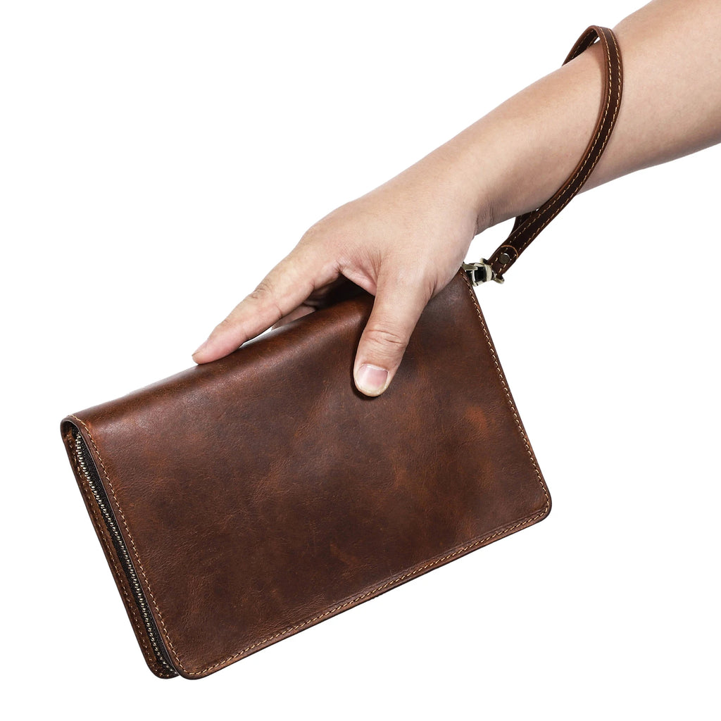 Mini pochette homme en cuir Marron / 13.5 x 22.5 x 3.5 cm-ShopGET® 