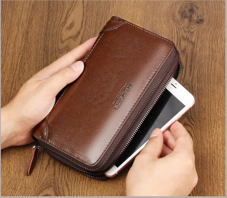 Pochette homme cuir brillant Noir / 21cm5cm12cm-Marron / 21cm5cm12cm-ShopGET® 