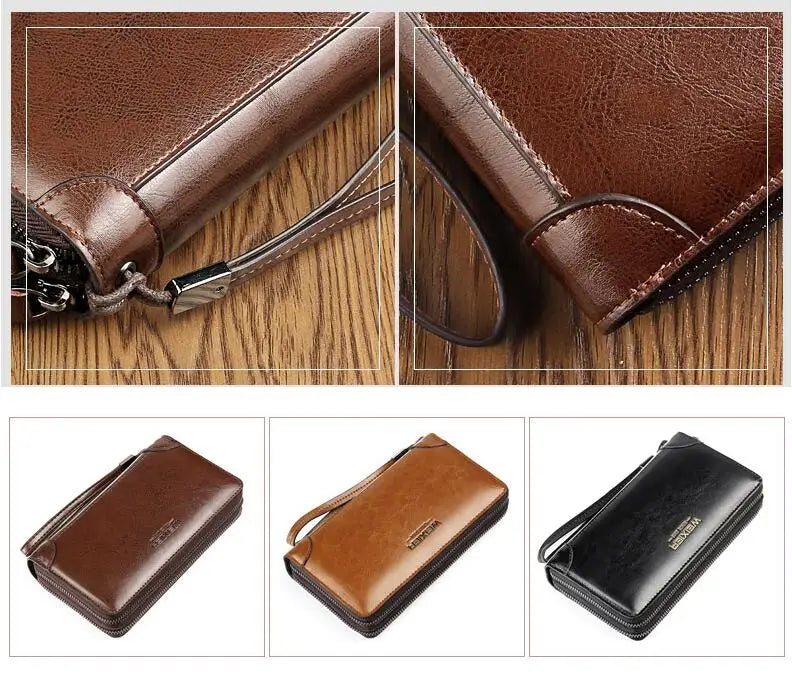 Pochette homme cuir brillant Noir / 21cm5cm12cm-Marron / 21cm5cm12cm-ShopGET® 