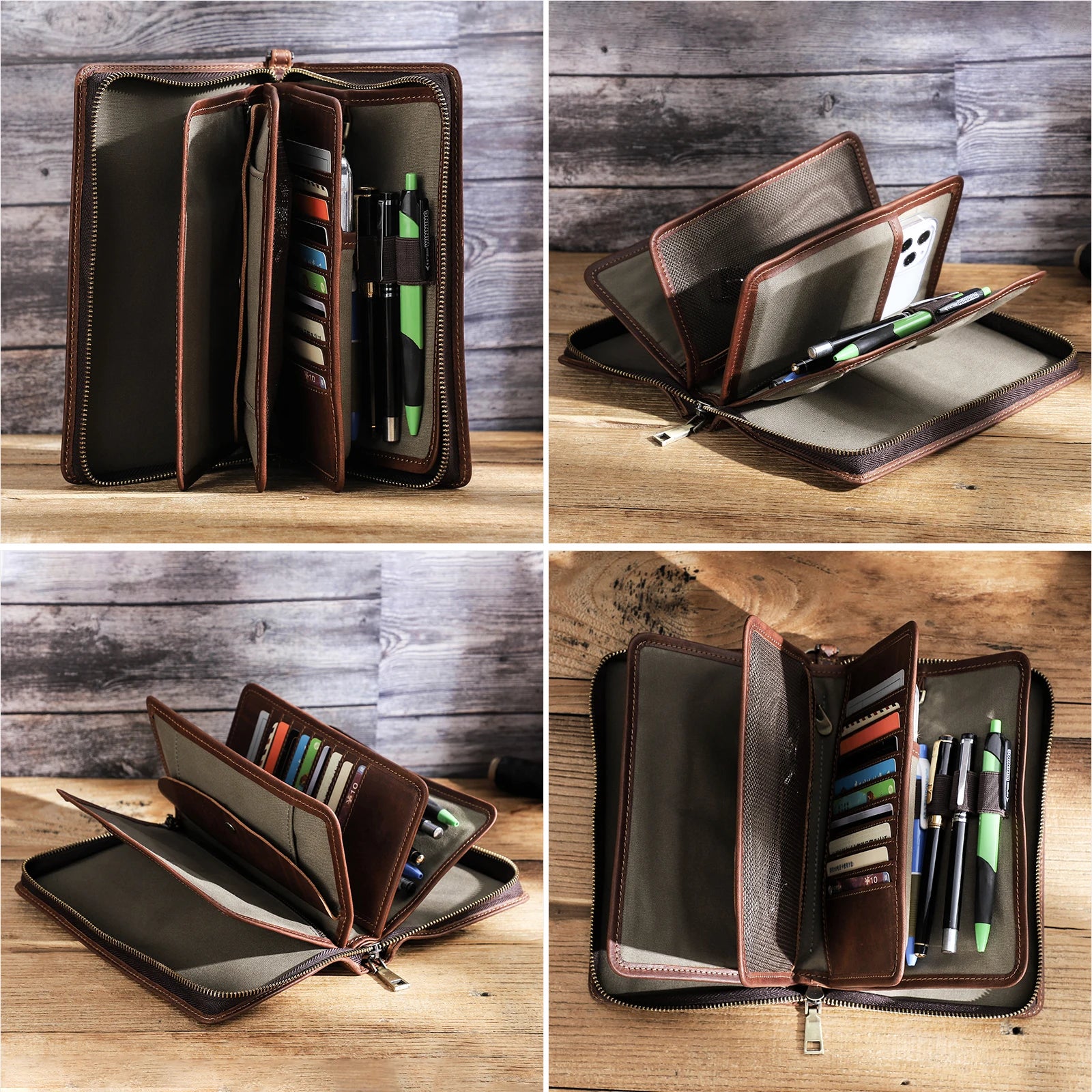 Mini pochette homme en cuir Marron / 13.5 x 22.5 x 3.5 cm-ShopGET® 