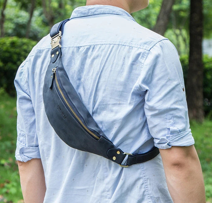 Sac banane en cuir noir homme original