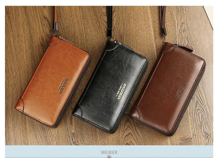 Pochette homme cuir brillant Noir / 21cm5cm12cm-Marron / 21cm5cm12cm-ShopGET® 