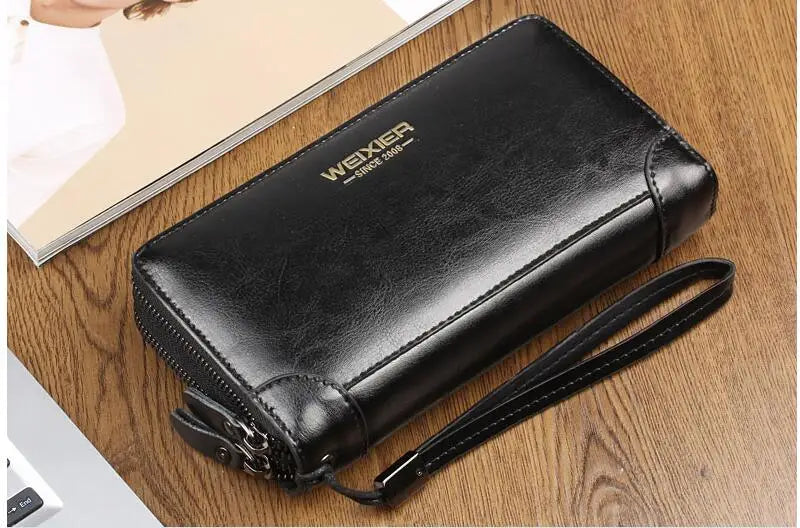 Pochette homme cuir brillant Noir / 21cm5cm12cm-Marron / 21cm5cm12cm-ShopGET® 