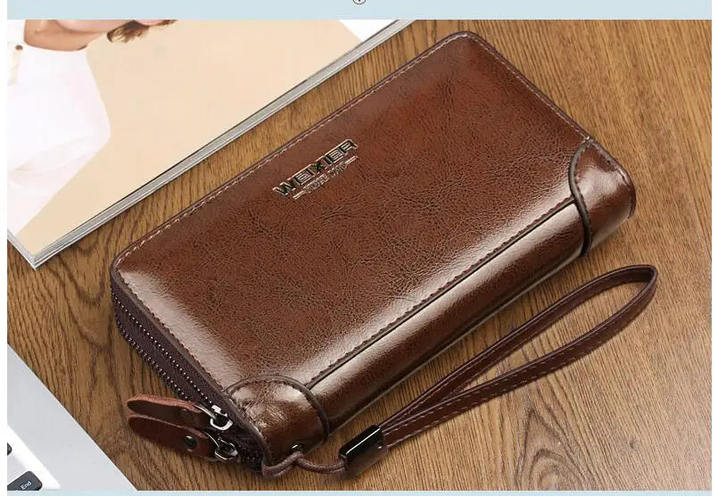 Pochette homme cuir brillant Noir / 21cm5cm12cm-Marron / 21cm5cm12cm-ShopGET® 