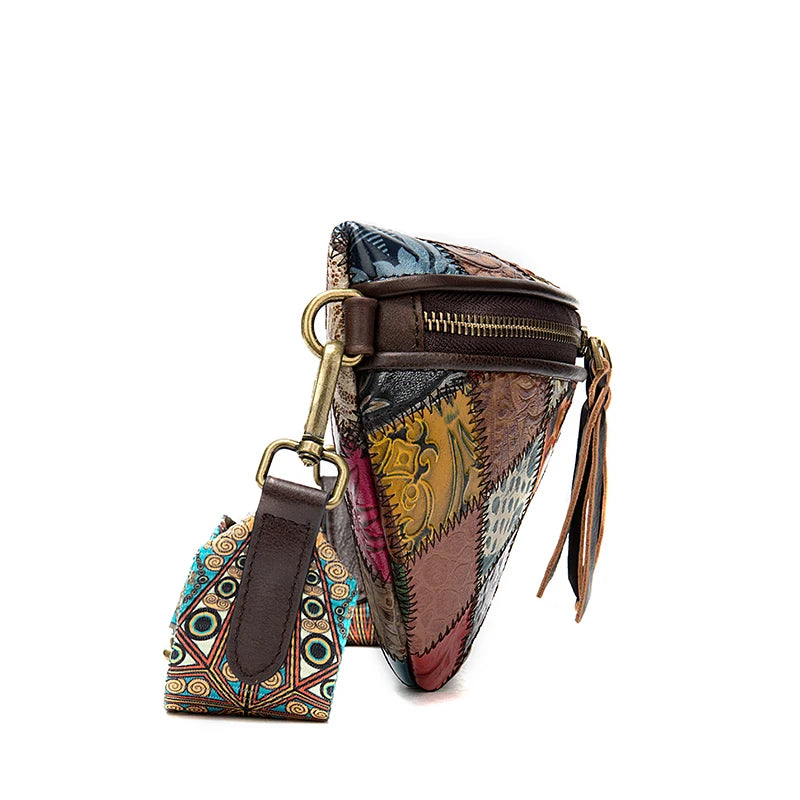 Sac banane femme chic multicolore plaid en cuir - ShopGET®