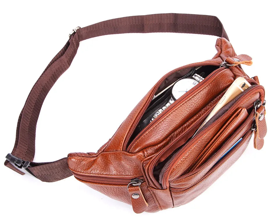 Sac banane en cuir multipoche homme