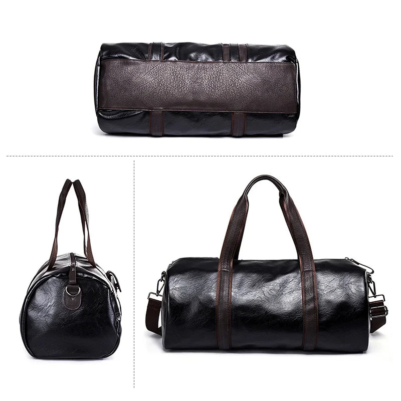 Sac polochon marcel en PU Cuir Noir / 50 x 22 x 21 Cm-ShopGET® 
