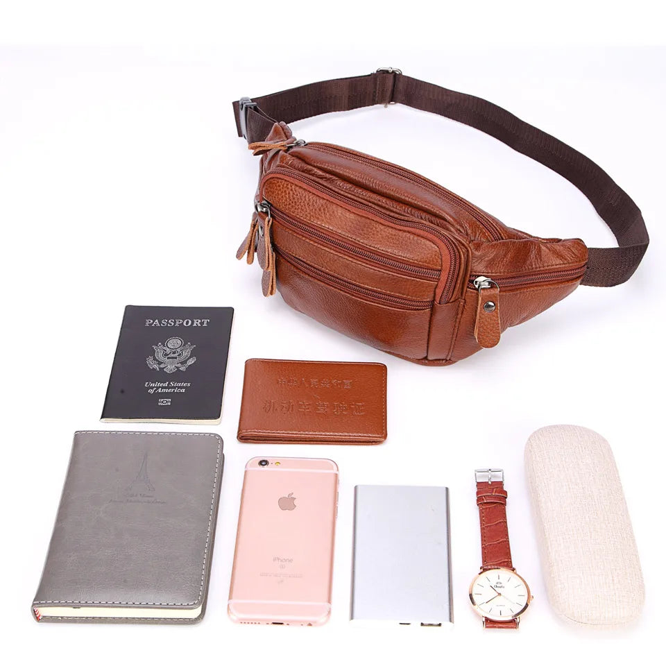 Sac banane en cuir multipoche homme