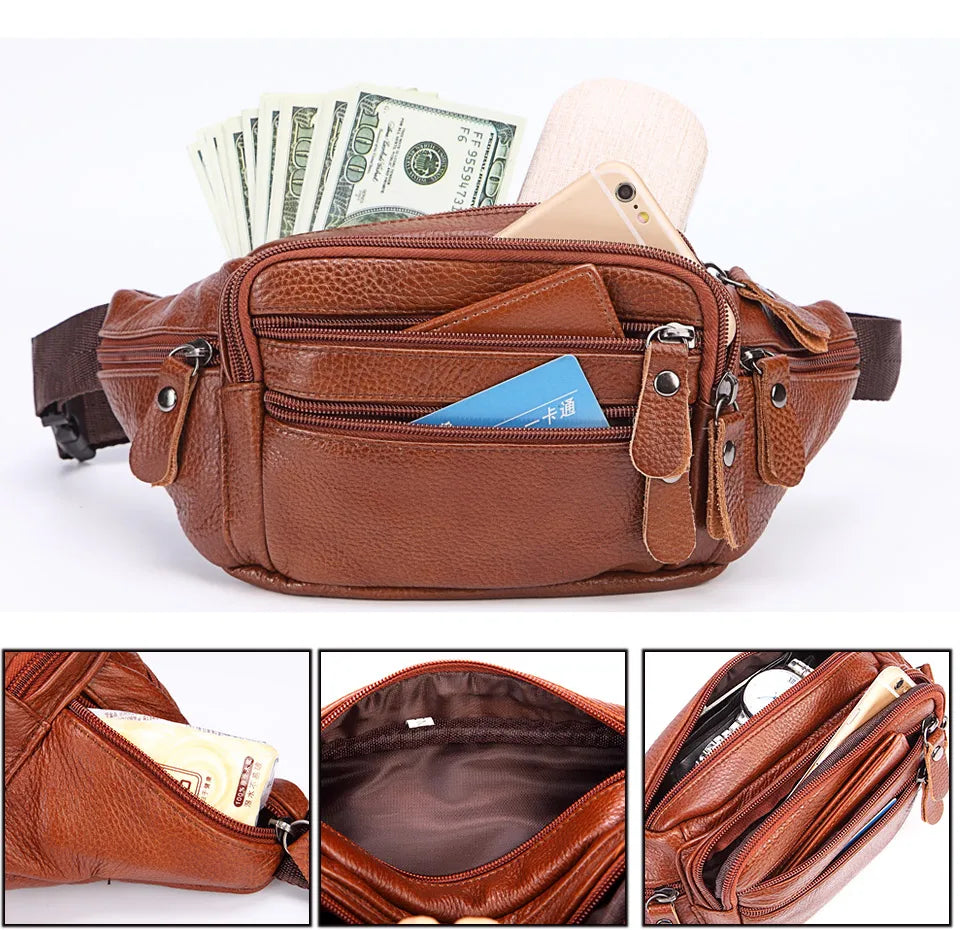 Sac banane en cuir multipoche homme