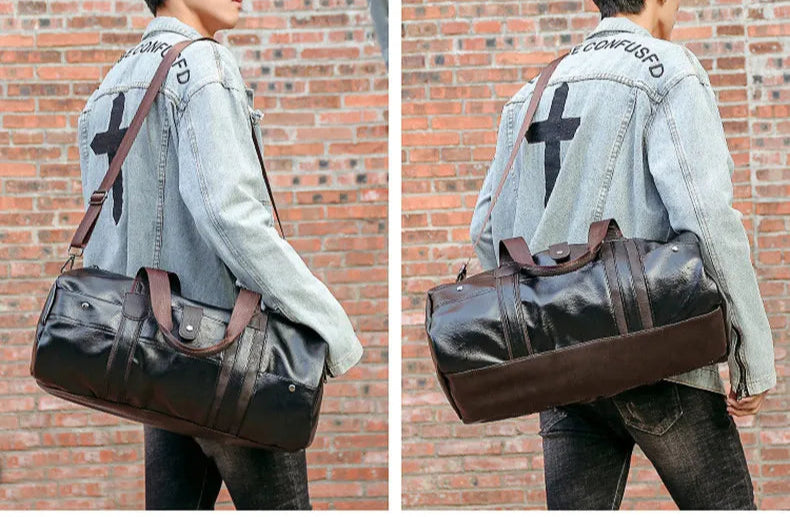 Sac polochon marcel en PU Cuir Noir / 50 x 22 x 21 Cm-ShopGET® 