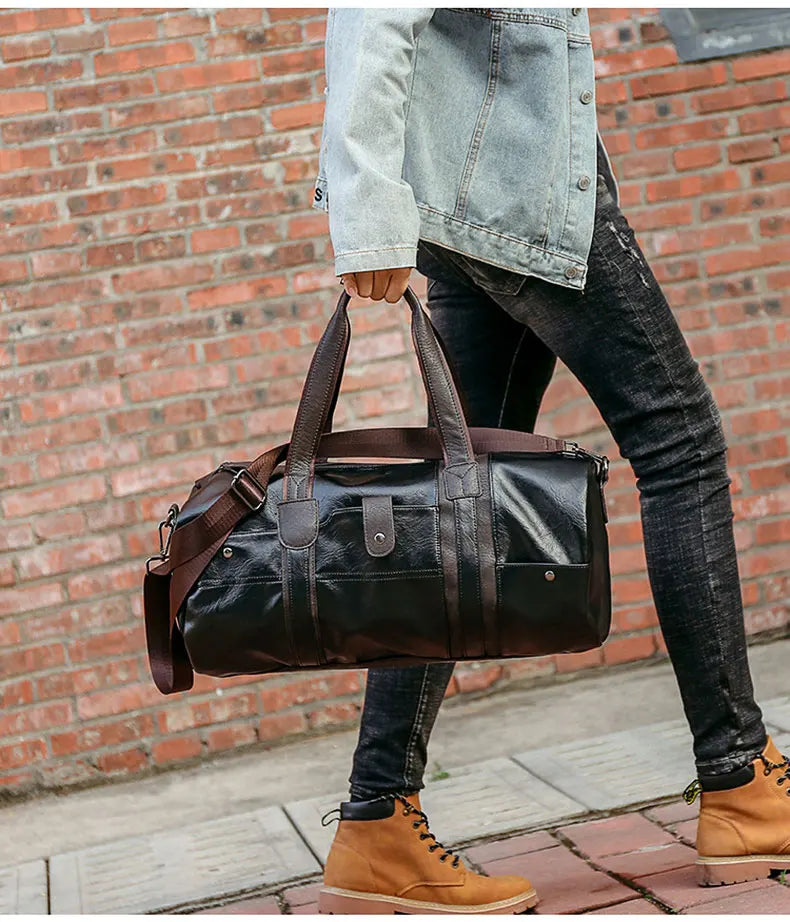 Sac polochon marcel en PU Cuir Noir / 50 x 22 x 21 Cm-ShopGET® 