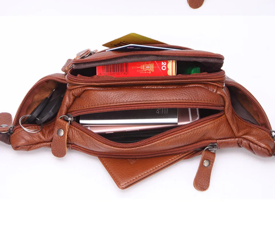 Sac banane en cuir multipoche homme