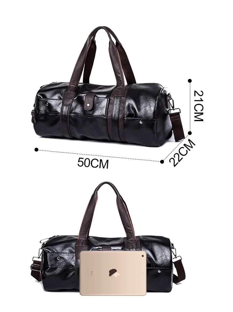 Sac polochon marcel en PU Cuir Noir / 50 x 22 x 21 Cm-ShopGET® 