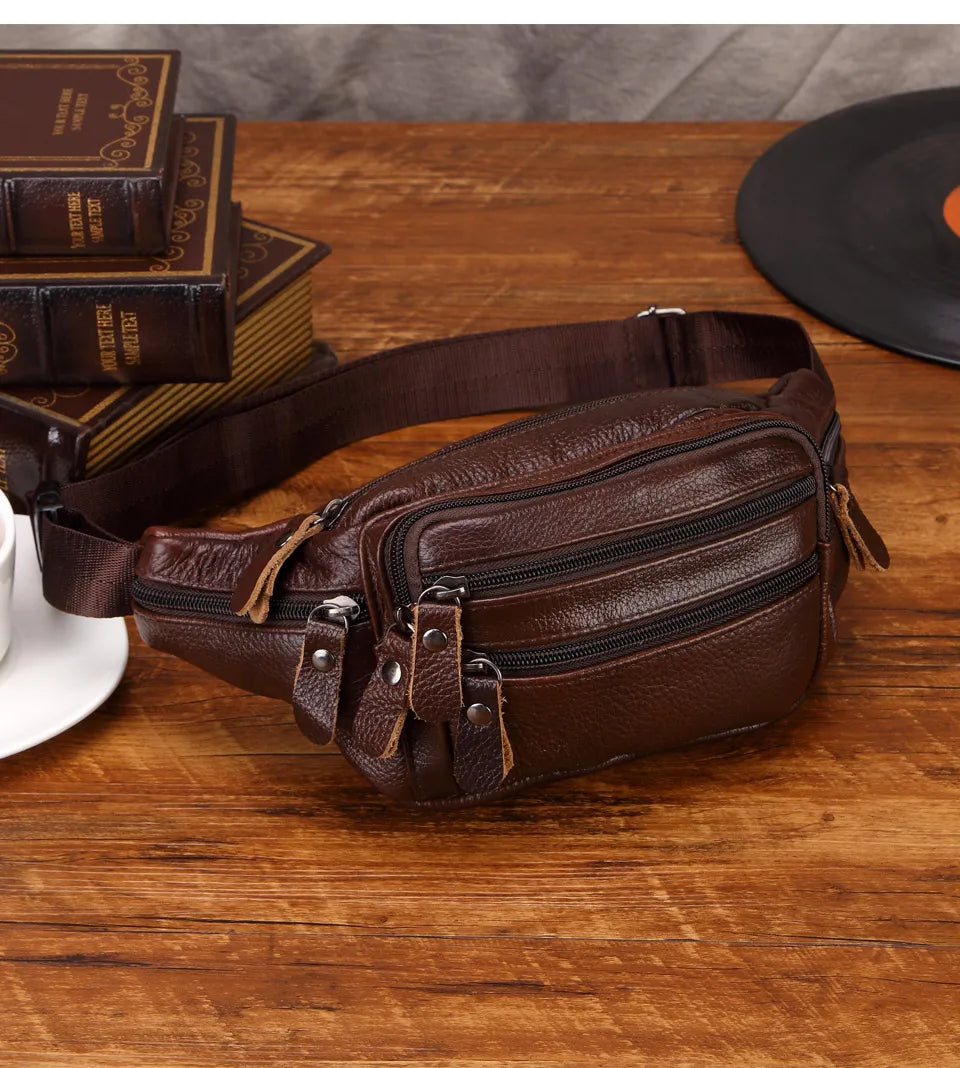 Sac banane en cuir multipoche homme