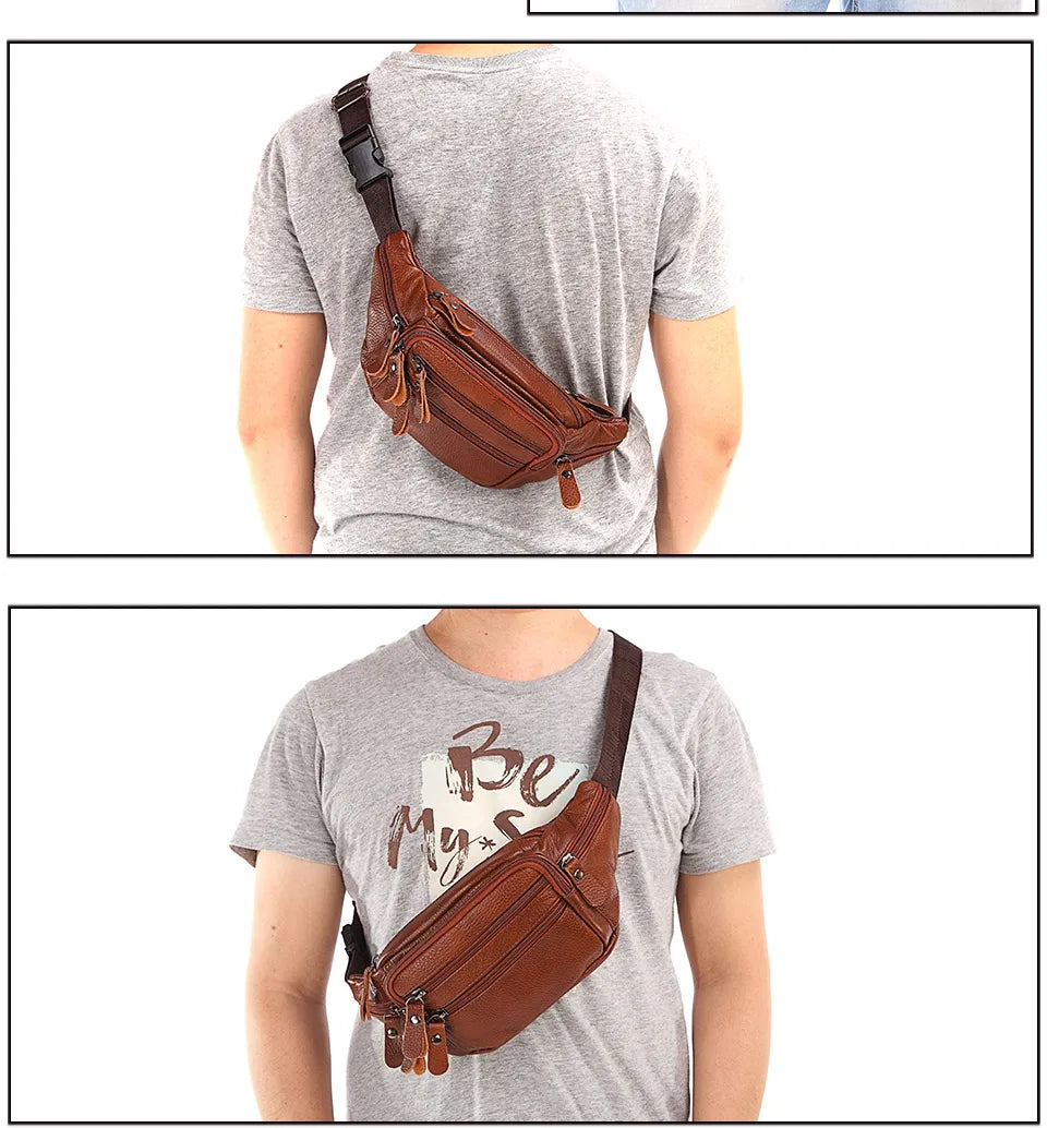 Sac banane en cuir multipoche homme