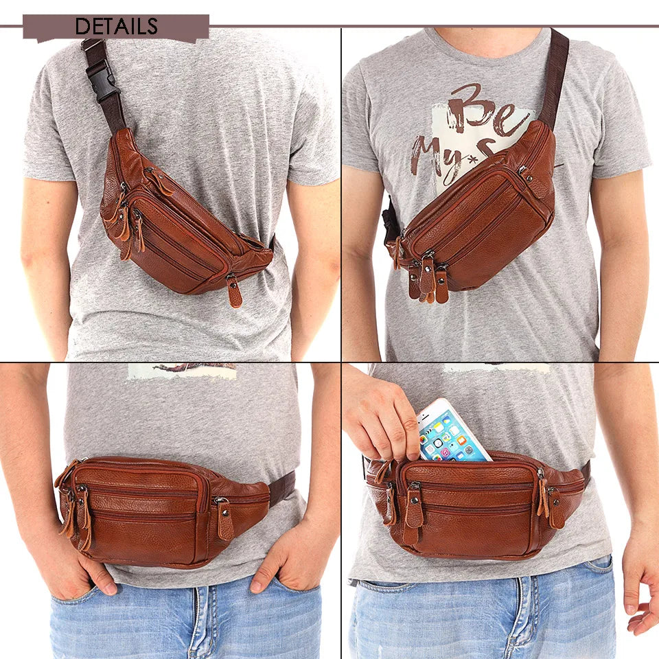 Sac banane en cuir multipoche homme