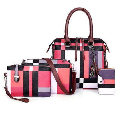 Sac cabas femme ensemble de 4 Pièces Rouge-Noir-Bleu A-Bleu-Marron-ShopGET® 