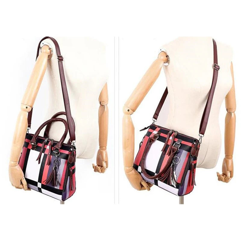 Sac cabas femme ensemble de 4 Pièces Rouge-Noir-Bleu A-Bleu-Marron-ShopGET® 