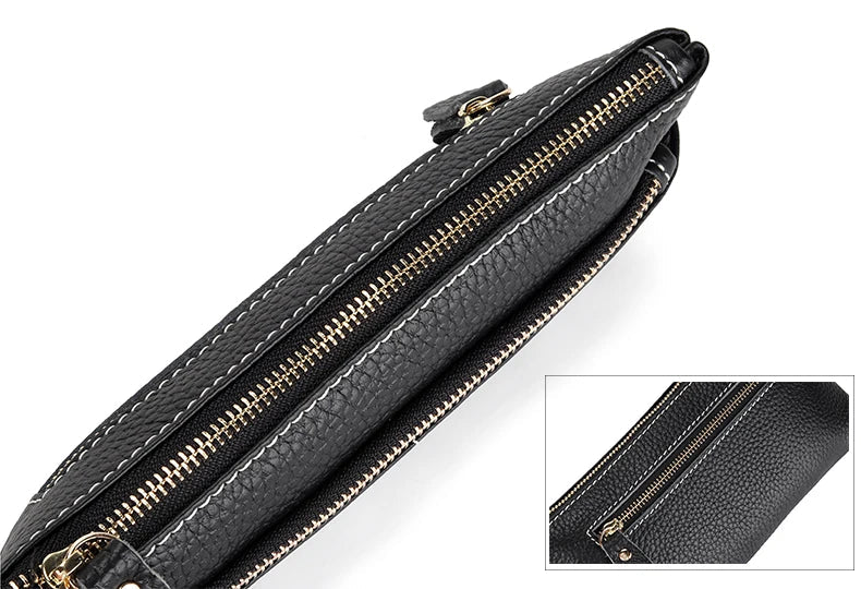 Pochette femme en cuir authentique Pourpre-Rose-Noir-Burgundy-Vert-Bleu-ShopGET® 