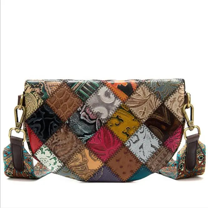 Sac banane en cuir bohémien à décor géométrique