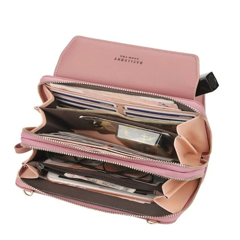 Pochette femme multifonction à bandoulière Rose A-Rose B-Rouge-Vert-Bleu-Noir-ShopGET® 