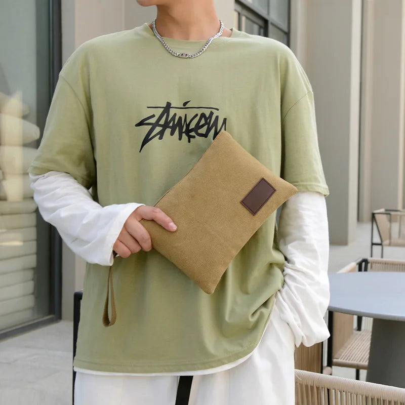 Pochette homme tissu canvas Noir-Bleu-Bleu ciel-ShopGET® 