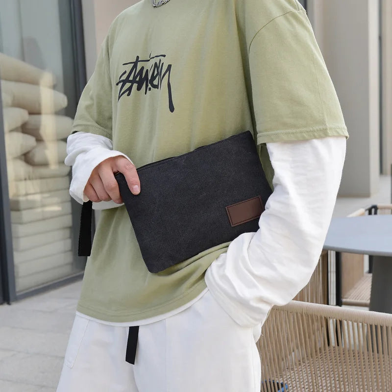 Pochette homme tissu canvas Noir-Bleu-Bleu ciel-ShopGET® 