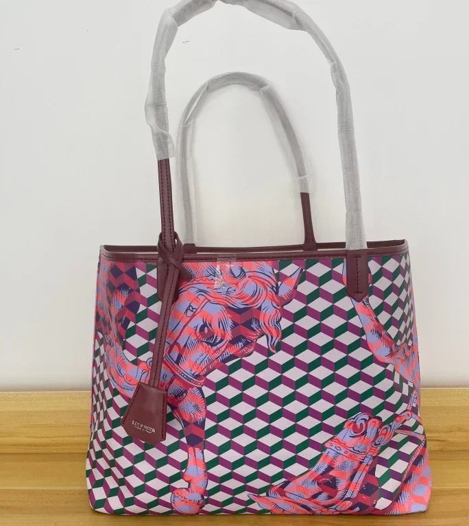 Cabas sac avec dessin de cheval Gris-Vert-Noir A-Rouge-Noir B-ShopGET® 