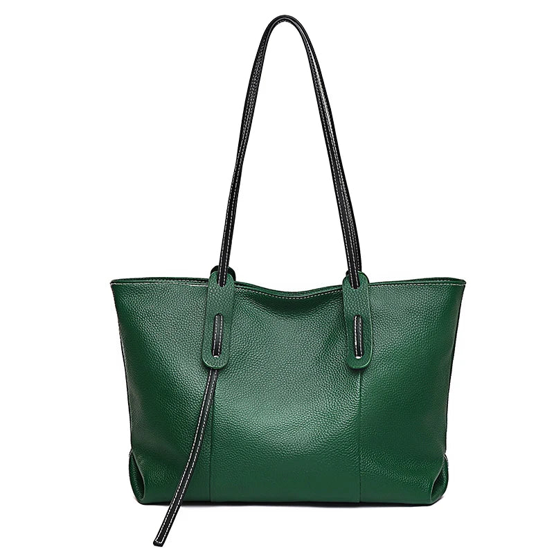 Sac cabas noir élégant en cuir Noir-Marron-Vert-ShopGET® 