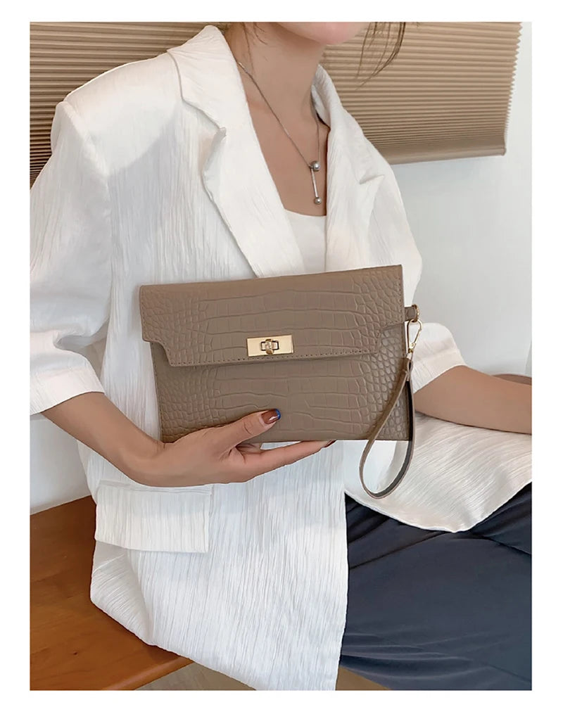 Sac pochette femme luxe cuir Kaki / 25x2x17cm-Noir / 25x2x17cm-ShopGET® 