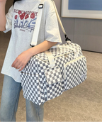 Sac weekend femme à décor plaid Rose-Pourpre-Gris-Noir-Bleu-Vert-ShopGET® 