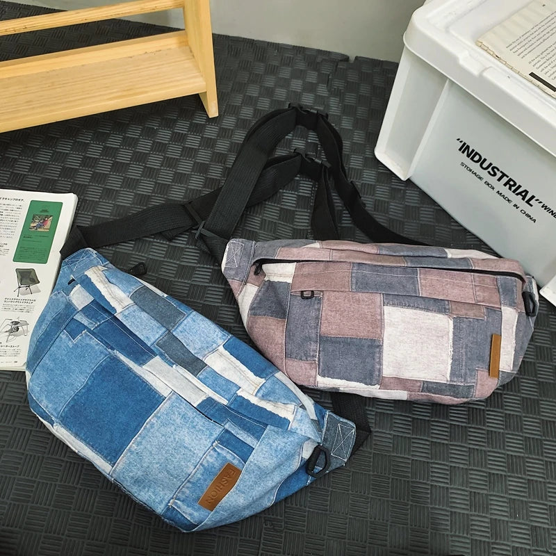 sac banane femme tendance denim plaid