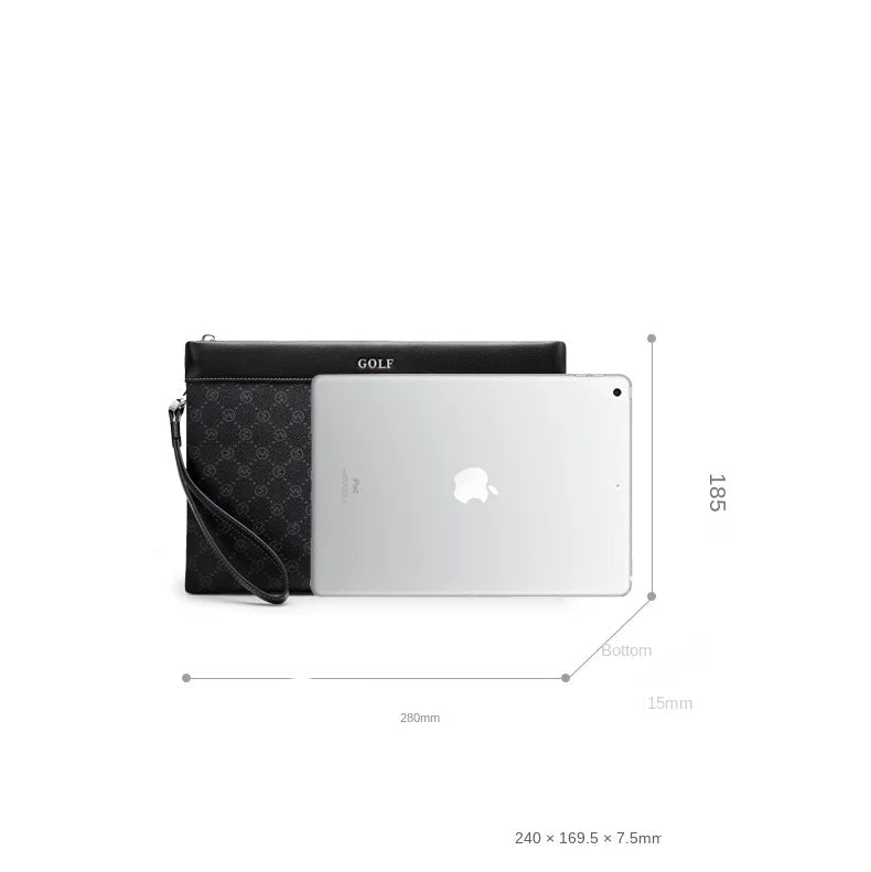 Pochette homme en cuir noir avec décoration plaid Noir-ShopGET® 