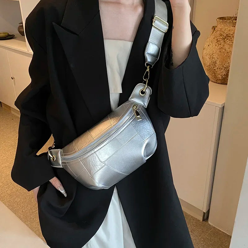 Sac banane en cuir argent femme