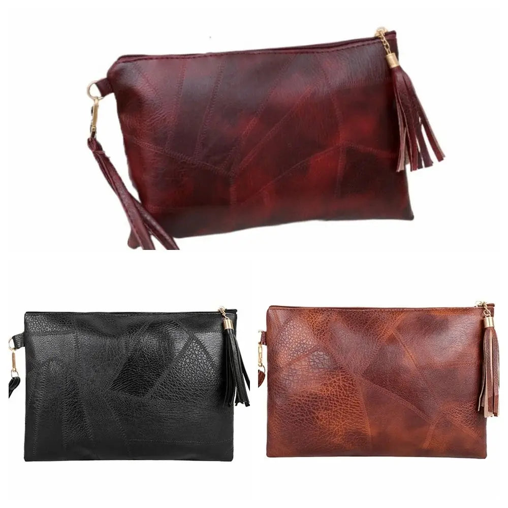 Pochette femme luxe en cuir solide Noir-Rouge Vin-ShopGET® 