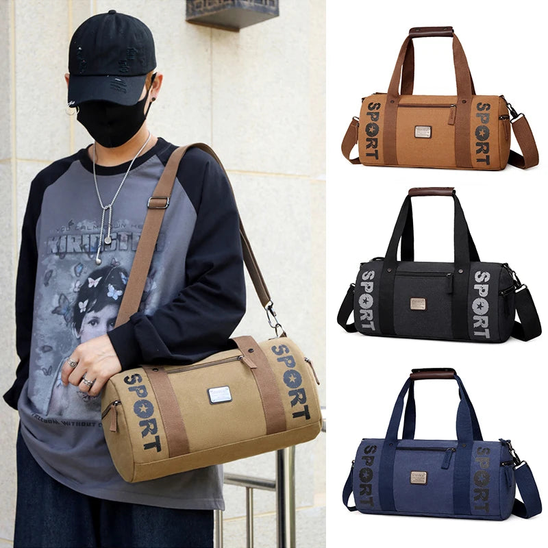 Sac polochon en toile kaki-Marron-Noir-ShopGET® 