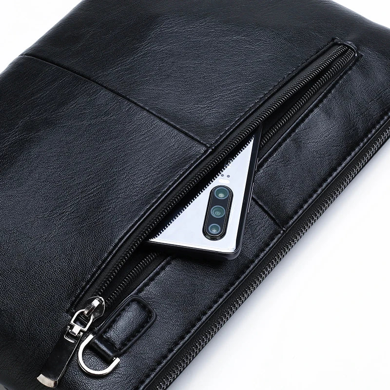 Pochette homme en cuir idéal pour VIP party Noir / 30cm x 19cm x 2cm-Noir / 27cm x 17cm x 2cm-ShopGET® 