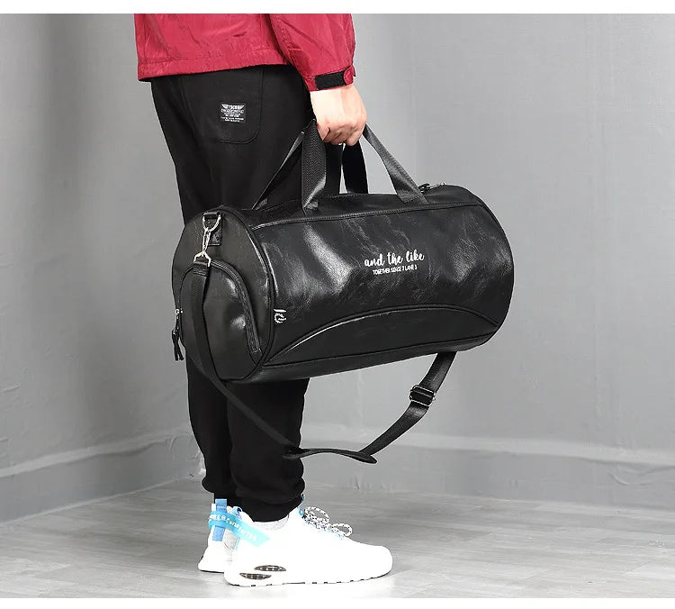 Sac polochon étanche en cuir Noir A-Noir B-Vert A-Noir Jaune-Vert B-ShopGET® 