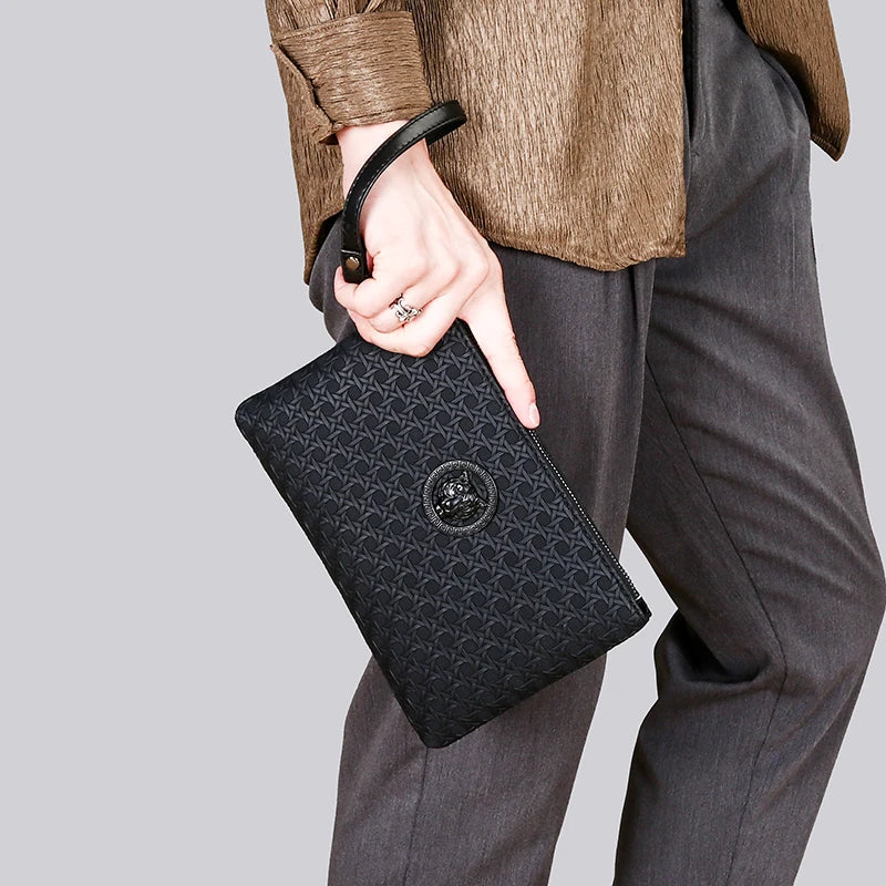 Pochette homme tigre en cuir Noir / 18cm x 23cm x 3cm-Noir / 15cm x 23cm x 3cm-ShopGET® 