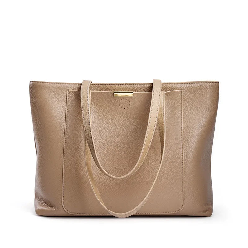 Sac cabas en cuir grand et simple Marron-Gris-ShopGET® 