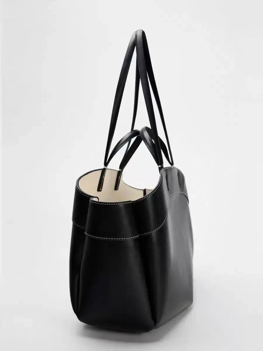 Mini sac cabas en cuir pour les femmes Magneta Couleur-Marron-Noir-ShopGET® 