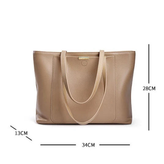 Sac cabas en cuir grand et simple Marron-Gris-ShopGET® 