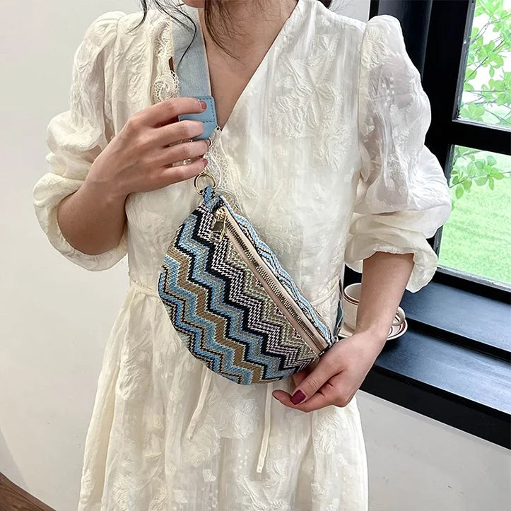 sac banane femme tendance à rayures ondulées