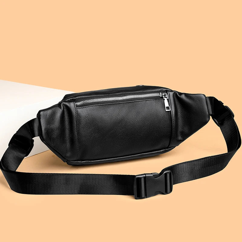 Sac banane cuir noir pour homme