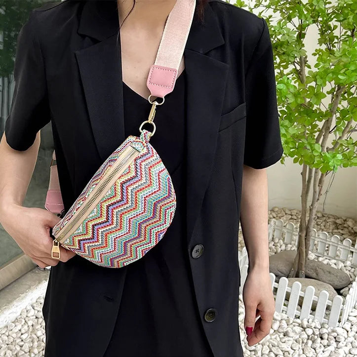 sac banane femme tendance à rayures ondulées