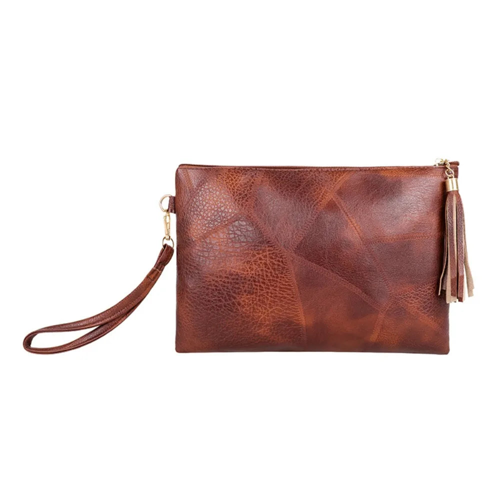 Pochette femme luxe en cuir solide Noir-Rouge Vin-ShopGET® 