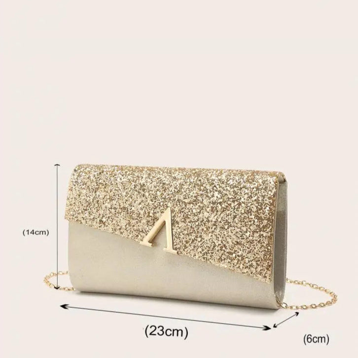 Pochette femme or en forme d'enveloppe champagne / 23 x 6 x 14cm-Argent / 23 x 6 x 14cm-Dorée / 23 x 6 x 14cm-ShopGET® 
