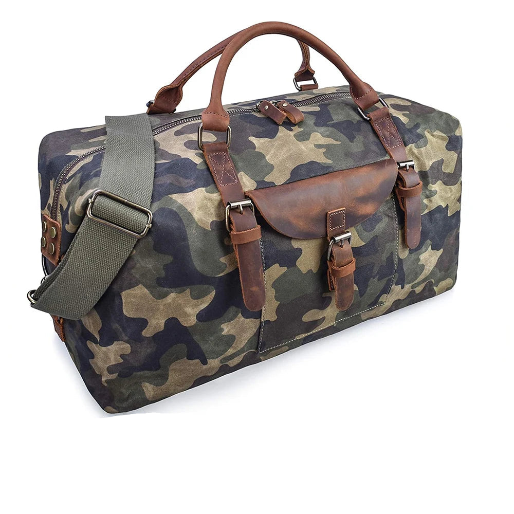 Sac weekend homme en cuir à grande capacité Camouflage-Kaki-Gris-ShopGET® 